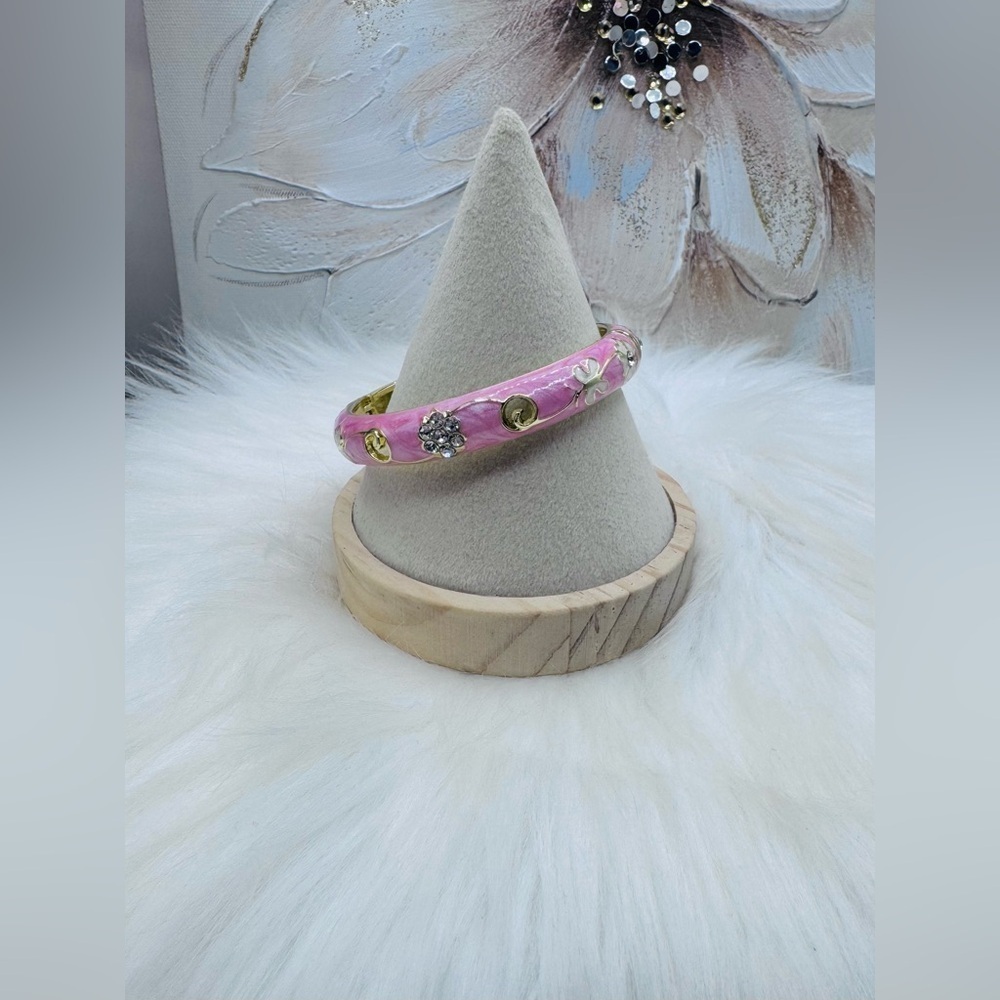 Pink Flower Enamel Cloisonne Bracelet Bangle Thick Style